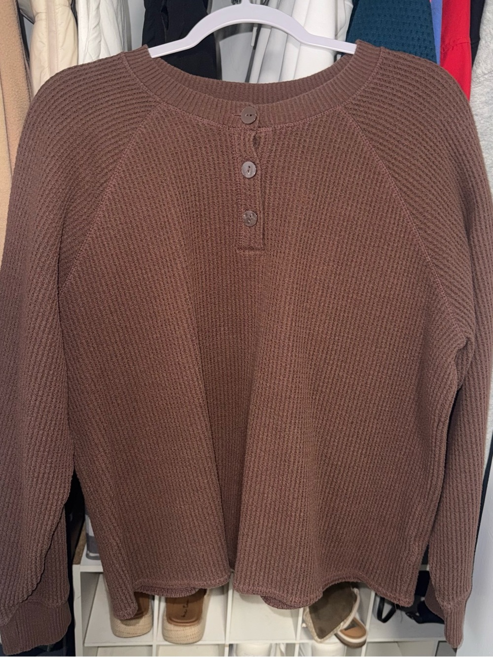 Old Navy Chocolate Brown Waffle-Knit Henley Sweater